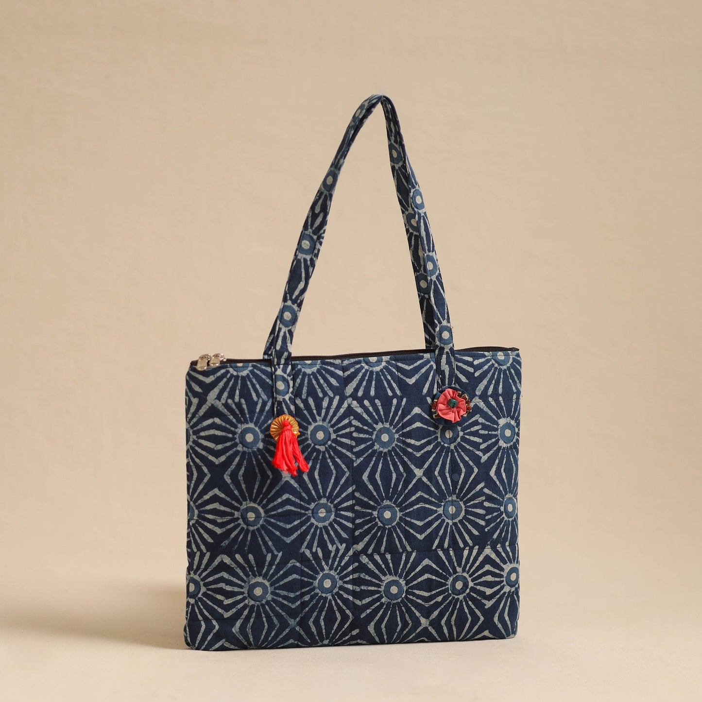  Blue Handcrafted Quilted Cotton Hand Bag