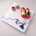 Blue - Pearls Handmade Blue Pottery & GS Bead Work Bhaiya Bhabhi Rakhi Set with Banaras Wood Dolls Box 27