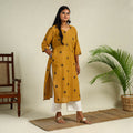Yellow Straight Cotton Jacquard Kurta for Women