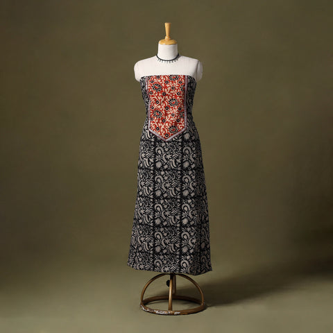Black Bagru Print Cotton Unstitched Kurta Material