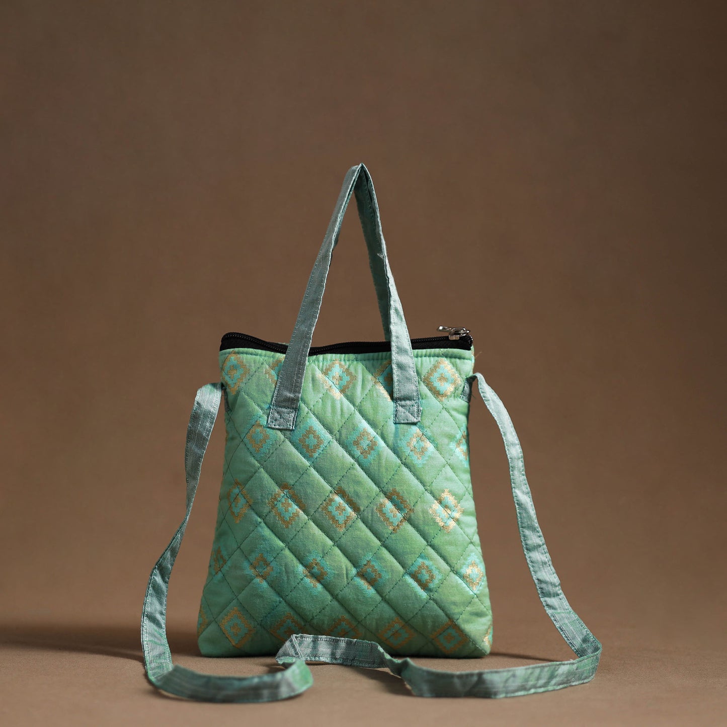 Green - Handcrafted Quilted Silk Sling Bag 08