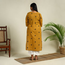 Yellow Straight Cotton Jacquard Kurta for Women