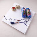 Yellow - Handmade Blue Pottery & GS Bead Work Rakhi Lumba Set with Banaras Wood Dolls Box 29