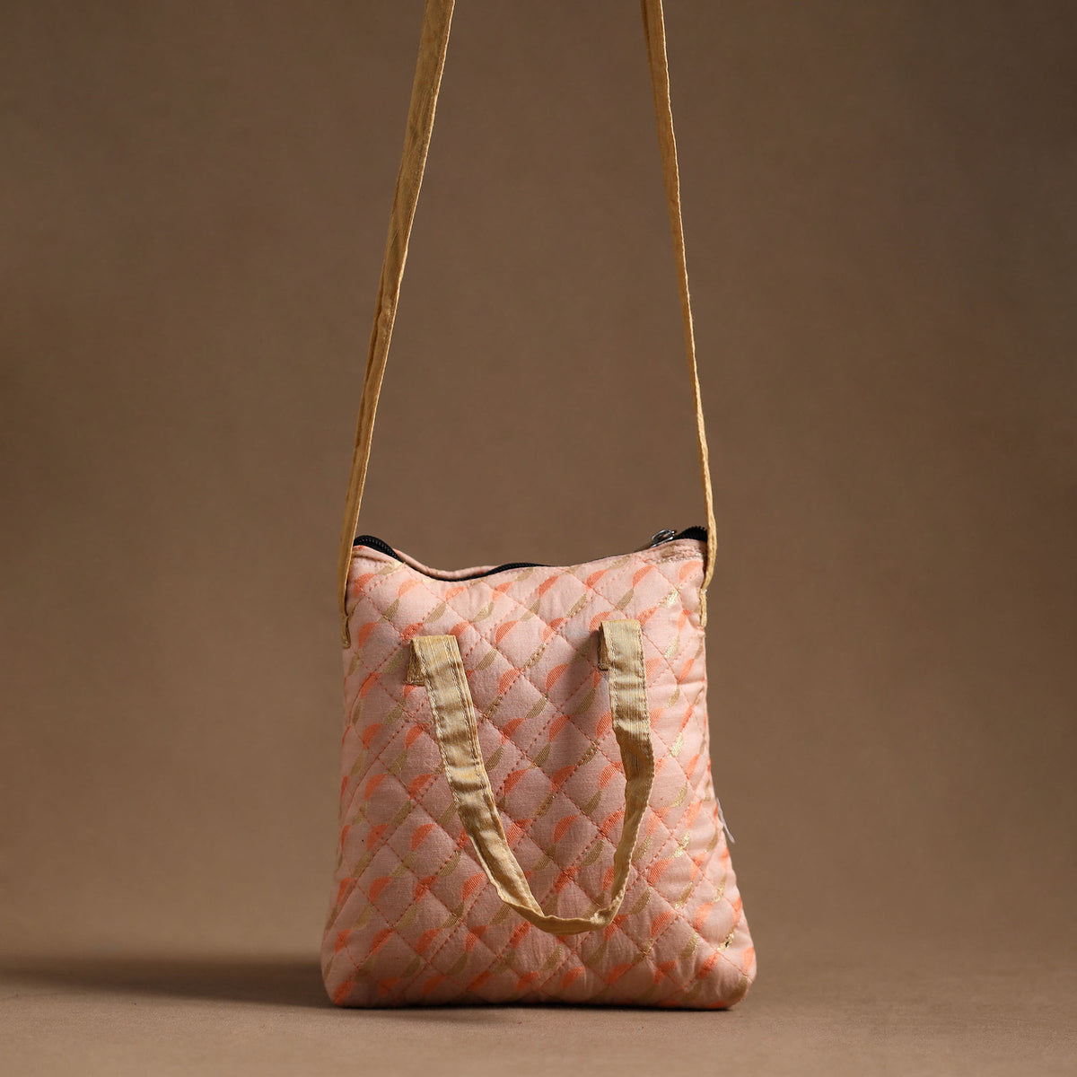 Peach - Handcrafted Quilted Silk Sling Bag 09