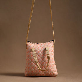 Peach - handcrafted quilted silk sling bag 09