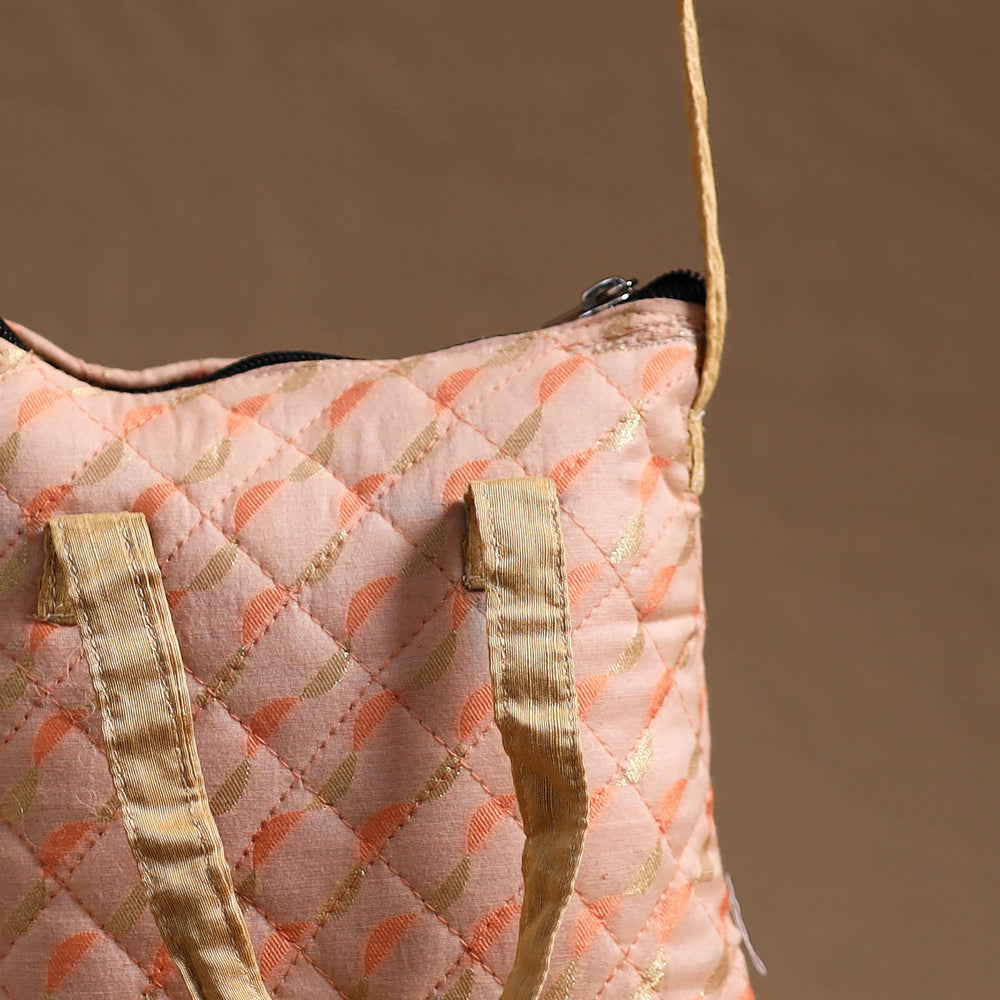 Peach - Handcrafted Quilted Silk Sling Bag 09