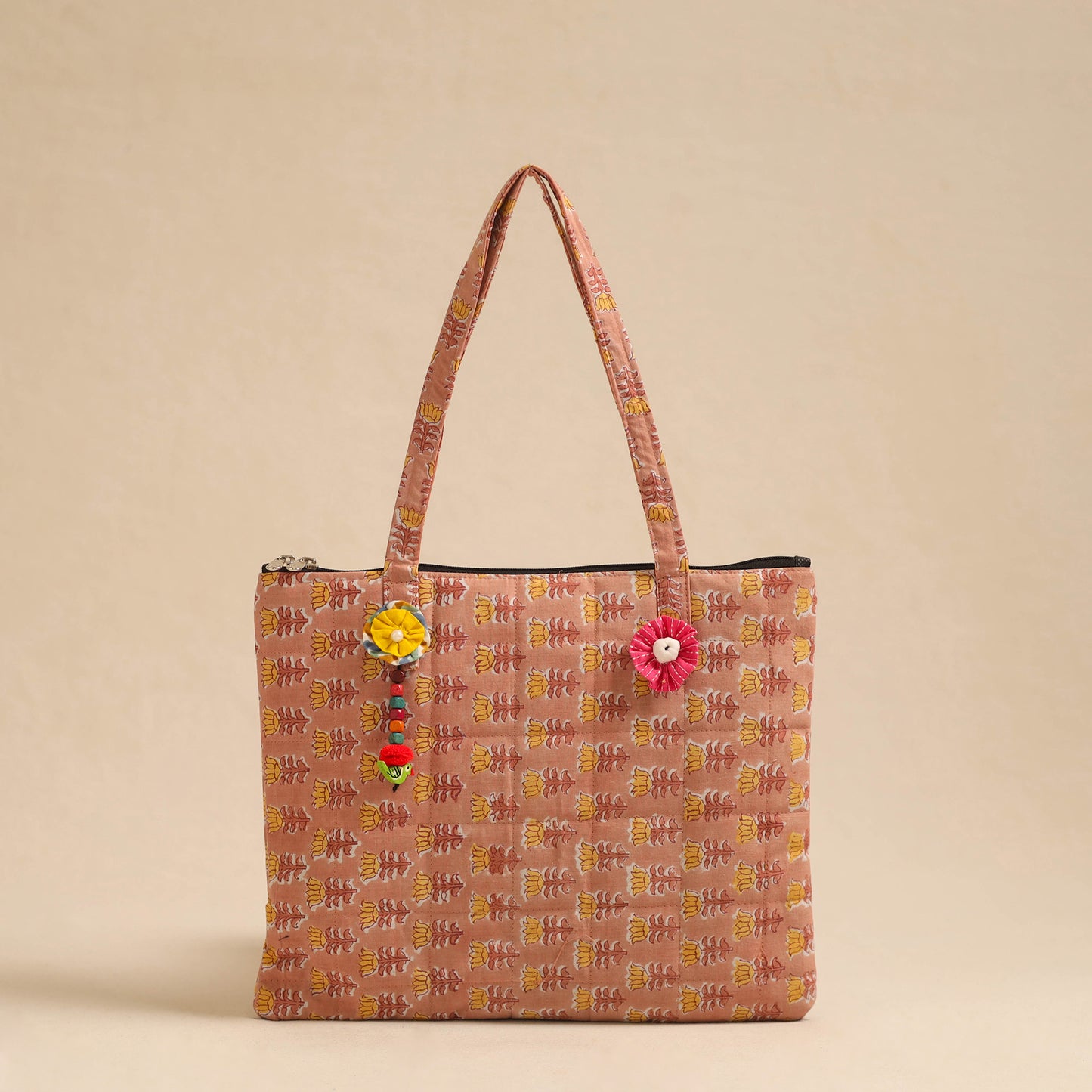  Brown Handcrafted Quilted Cotton Hand Bag