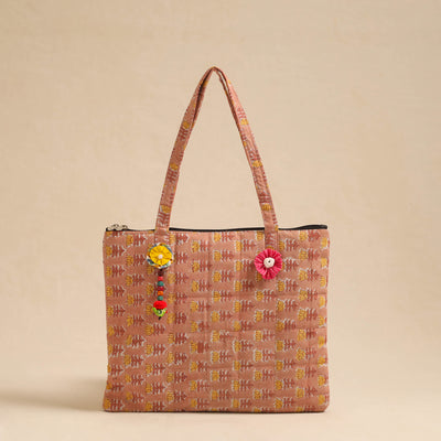  Brown Handcrafted Quilted Cotton Hand Bag