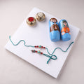 Multicolor - Handmade Blue Pottery & GS Bead Work Rakhi Lumba Set with Banaras Wood Dolls Box 32