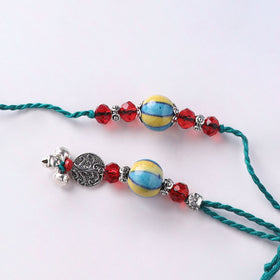 Multicolor - Handmade Blue Pottery & GS Bead Work Rakhi Lumba Set with Banaras Wood Dolls Box 32