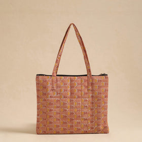  Brown Handcrafted Quilted Cotton Hand Bag