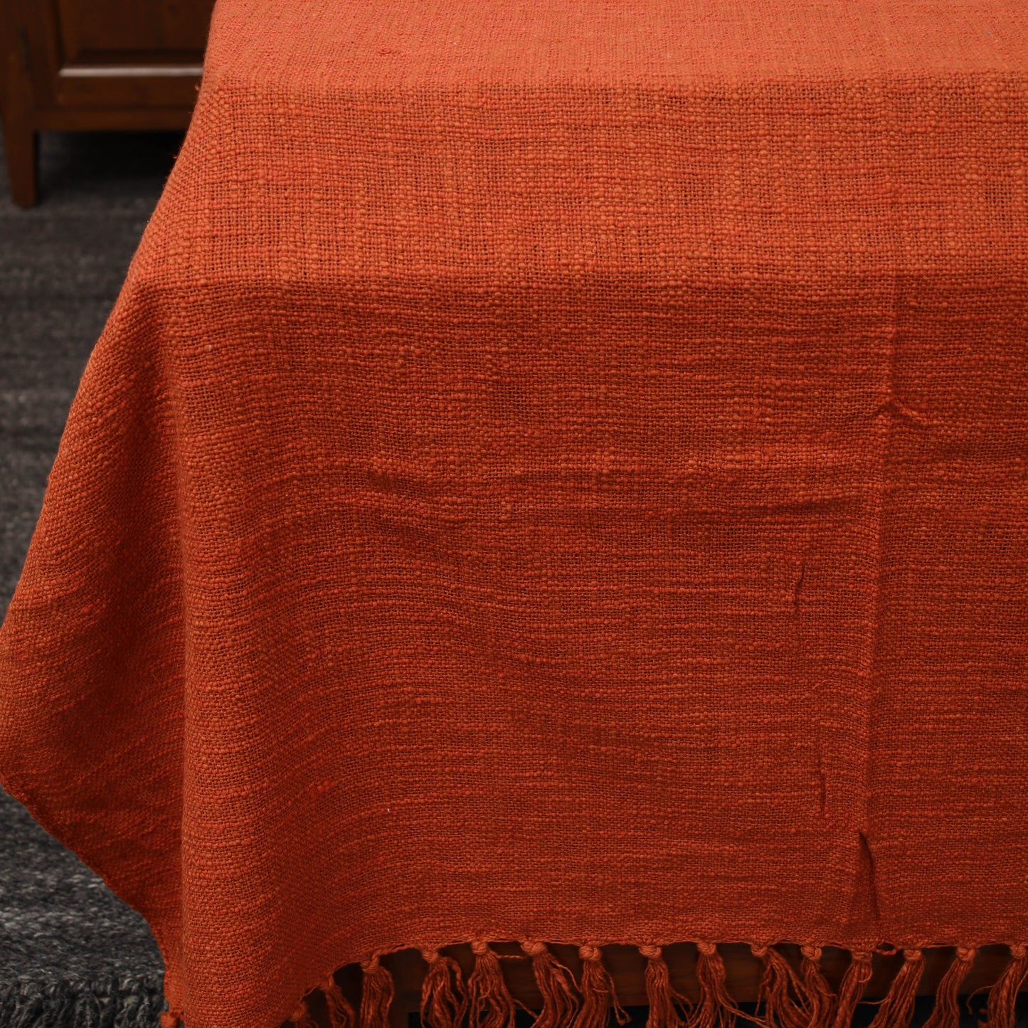 Orange - Pure Cotton Double Handloom Bed Cover from Bijnor 08