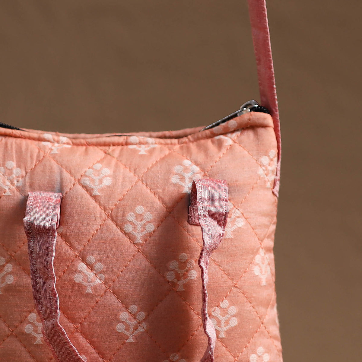 Peach - Handcrafted Quilted Silk Sling Bag 10