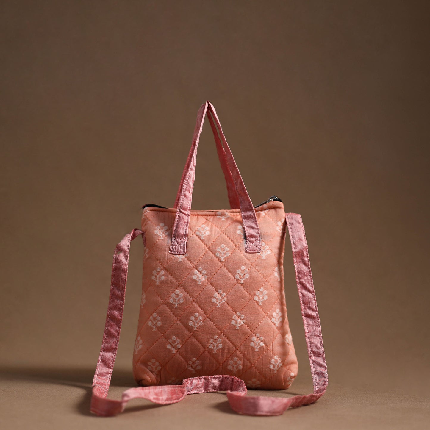 Peach - Handcrafted Quilted Silk Sling Bag 10