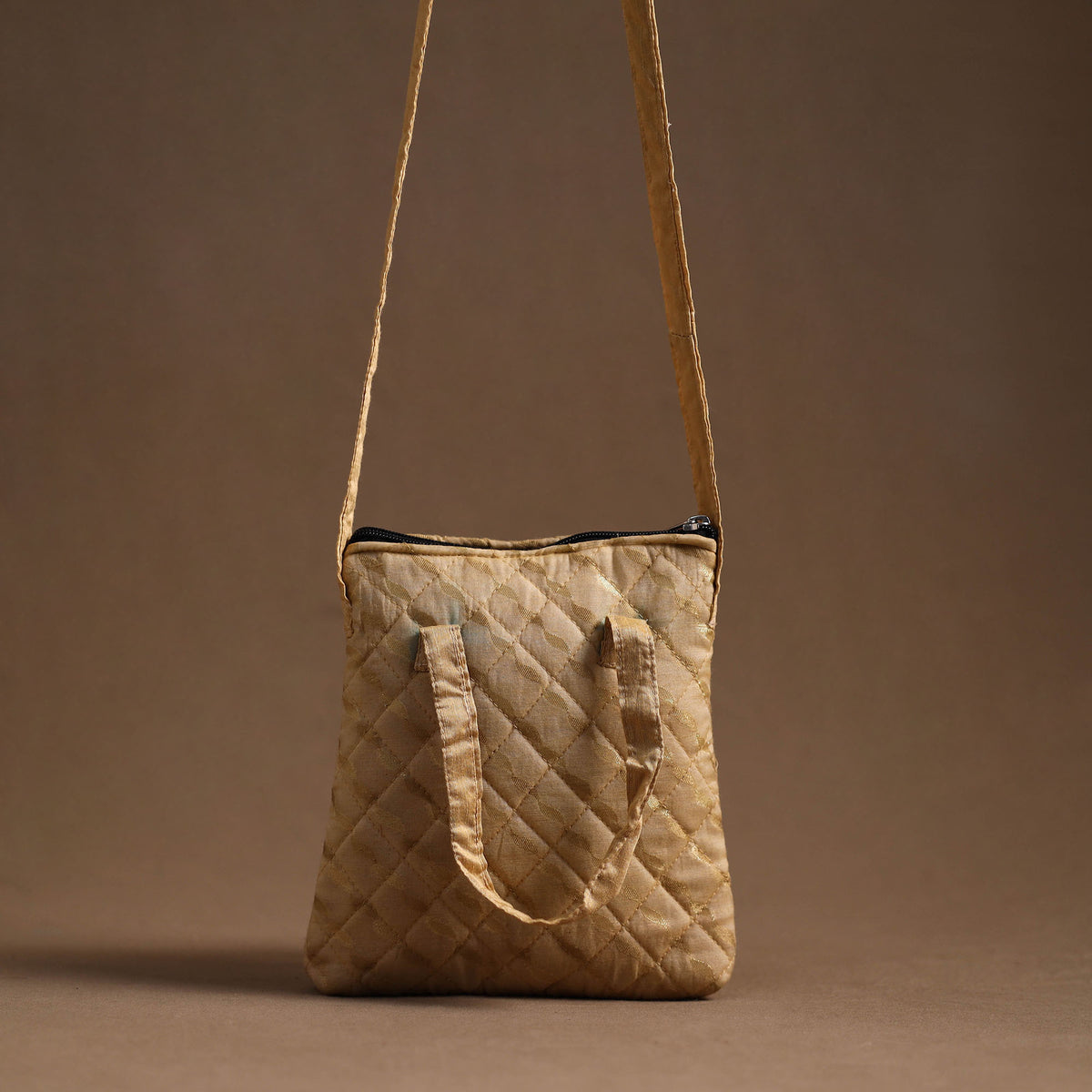 Beige - Handcrafted Quilted Silk Sling Bag 11