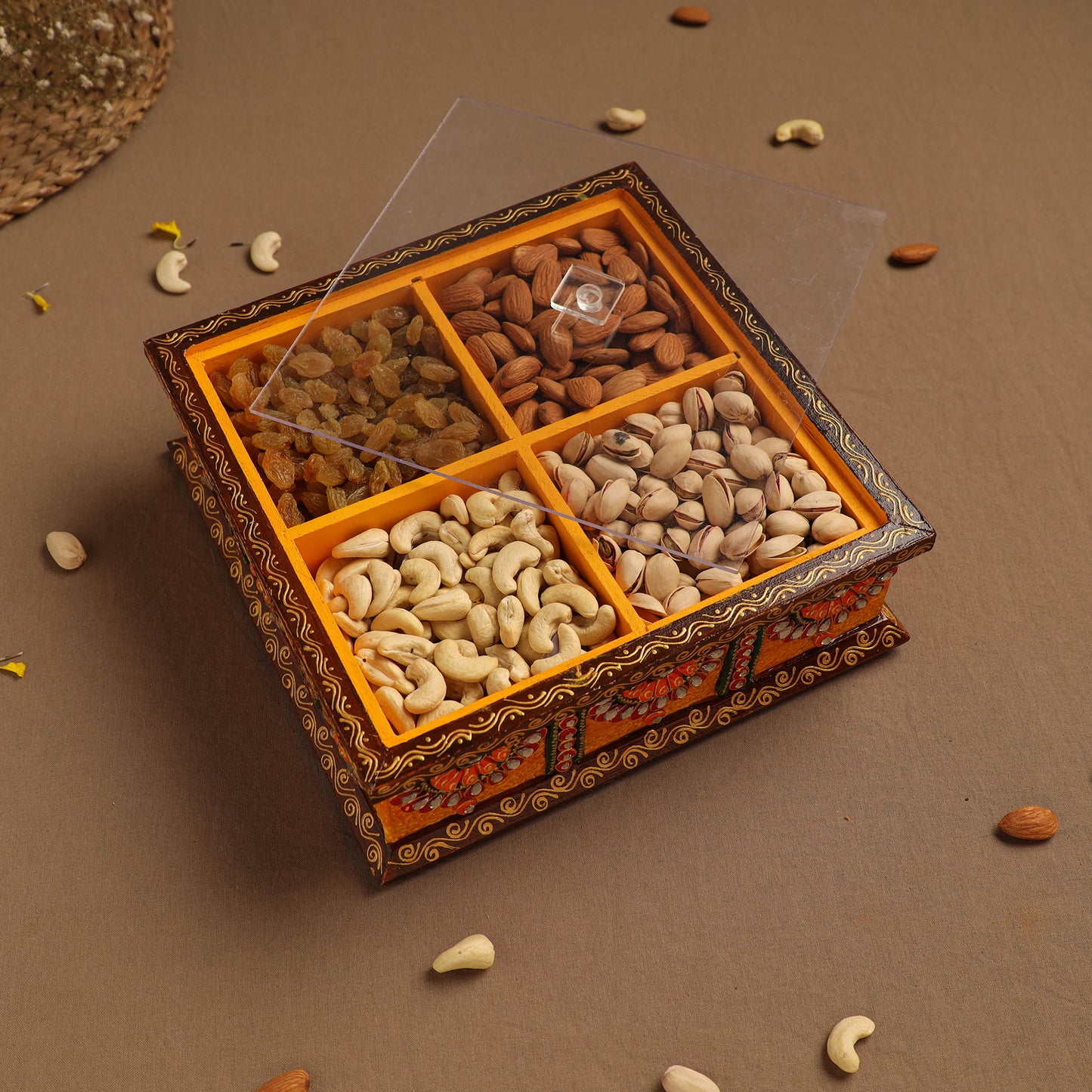 Diwali Decor Handpainted Wooden Dry Fruit Box