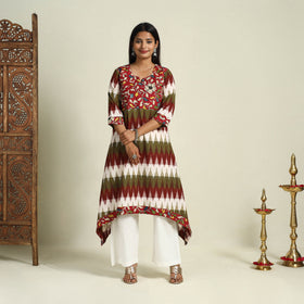 Buy multicolor Srikalahasti Mosaic Fusion Cotton A-Line Ikat Kurta