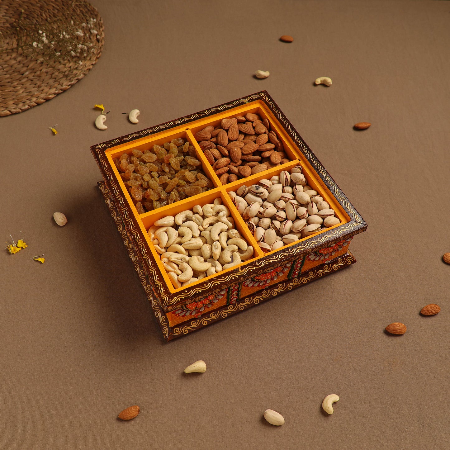 Diwali Decor Handpainted Wooden Dry Fruit Box