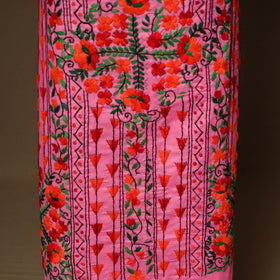 Pink - 3pc hand embroidery cotton unstitched phulkari dress