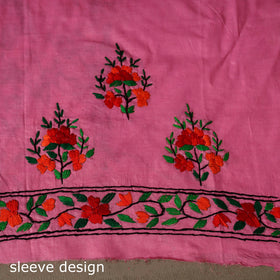 Pink - 3pc hand embroidery cotton unstitched phulkari dress