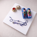 Blue - Handmade Blue Pottery & GS Bead Work Rakhi Lumba Set with Banaras Wood Dolls Box 36