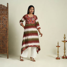 Buy multicolor Srikalahasti Mosaic Fusion Cotton A-Line Ikat Kurta