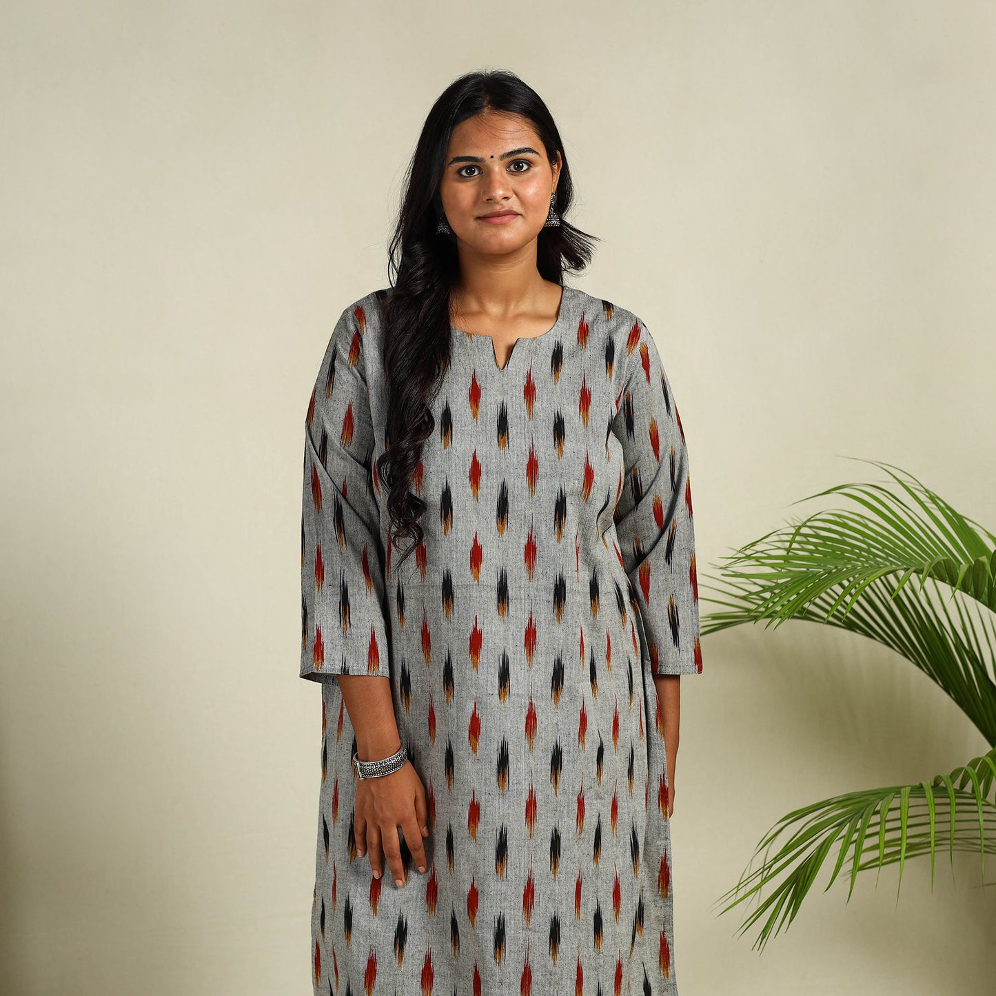 Grey - Cotton Straight Pochampally Ikat Kurta 13