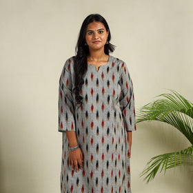 Grey - Cotton Straight Pochampally Ikat Kurta 13