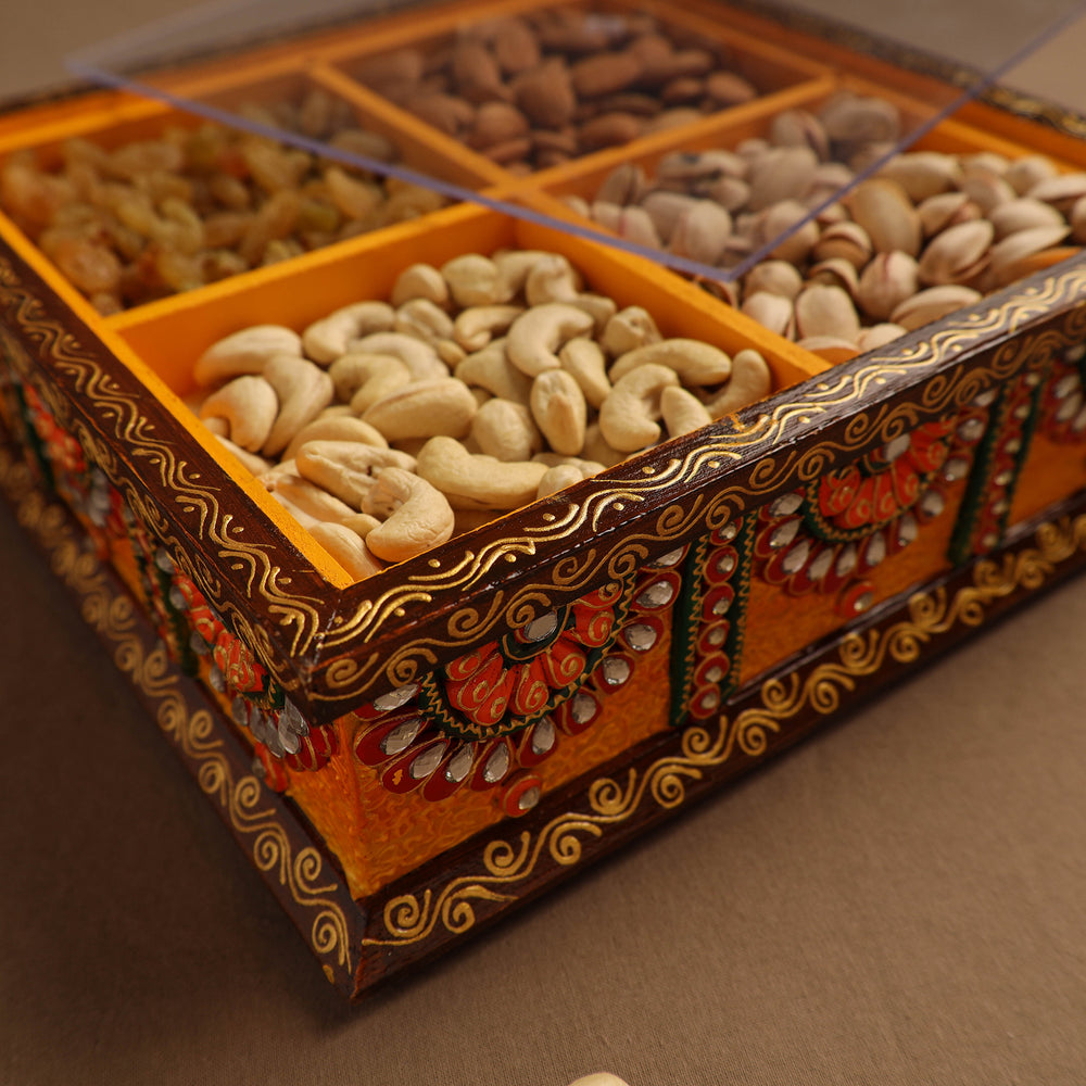 Diwali Decor Handpainted Wooden Dry Fruit Box