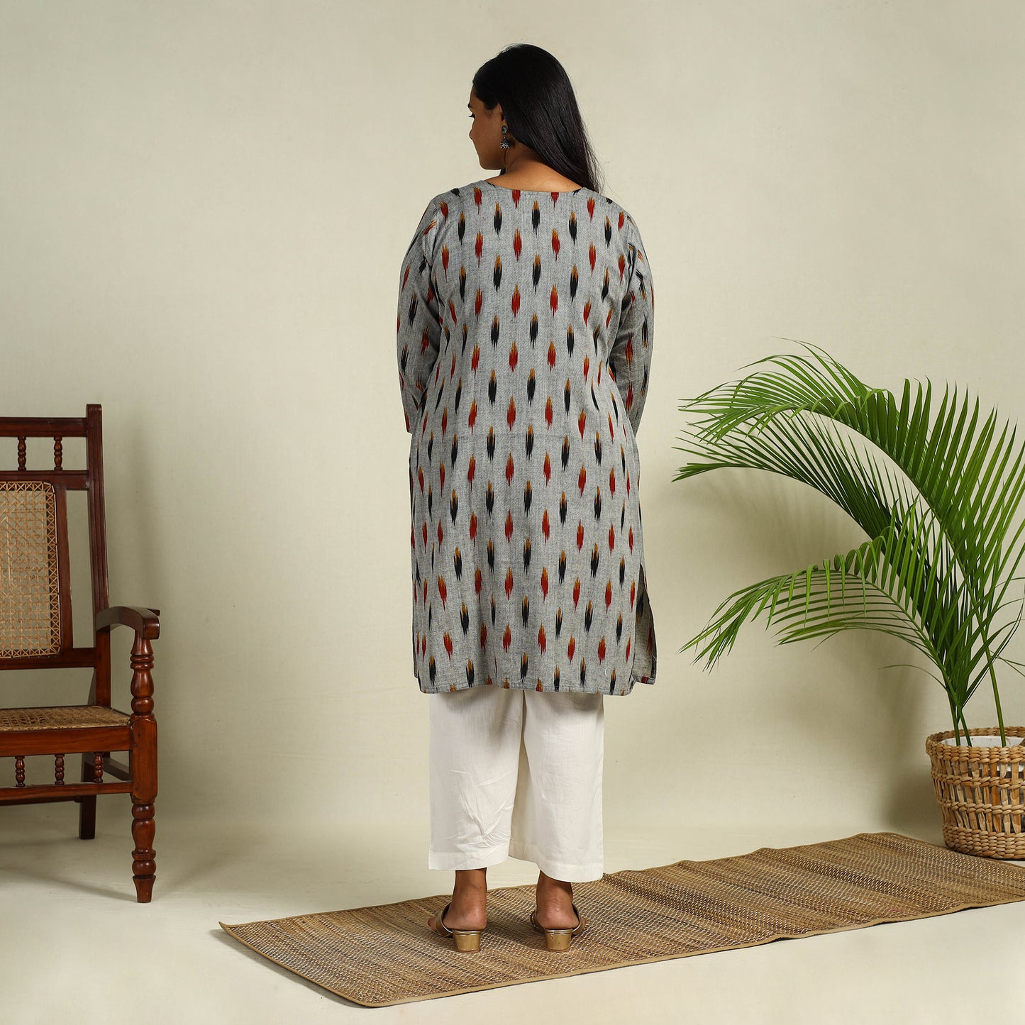 Grey - Cotton Straight Pochampally Ikat Kurta 13