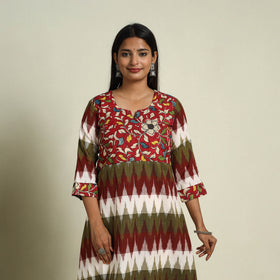 Buy multicolor Srikalahasti Mosaic Fusion Cotton A-Line Ikat Kurta