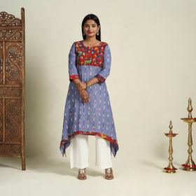 Buy Blue Srikalahasti Mosaic Fusion Cotton A-Line Ikat Kurta
