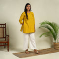 Yellow Short Cotton Jacquard Kurta 07 for Women