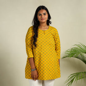 Yellow Short Cotton Jacquard Kurta 07 for Women