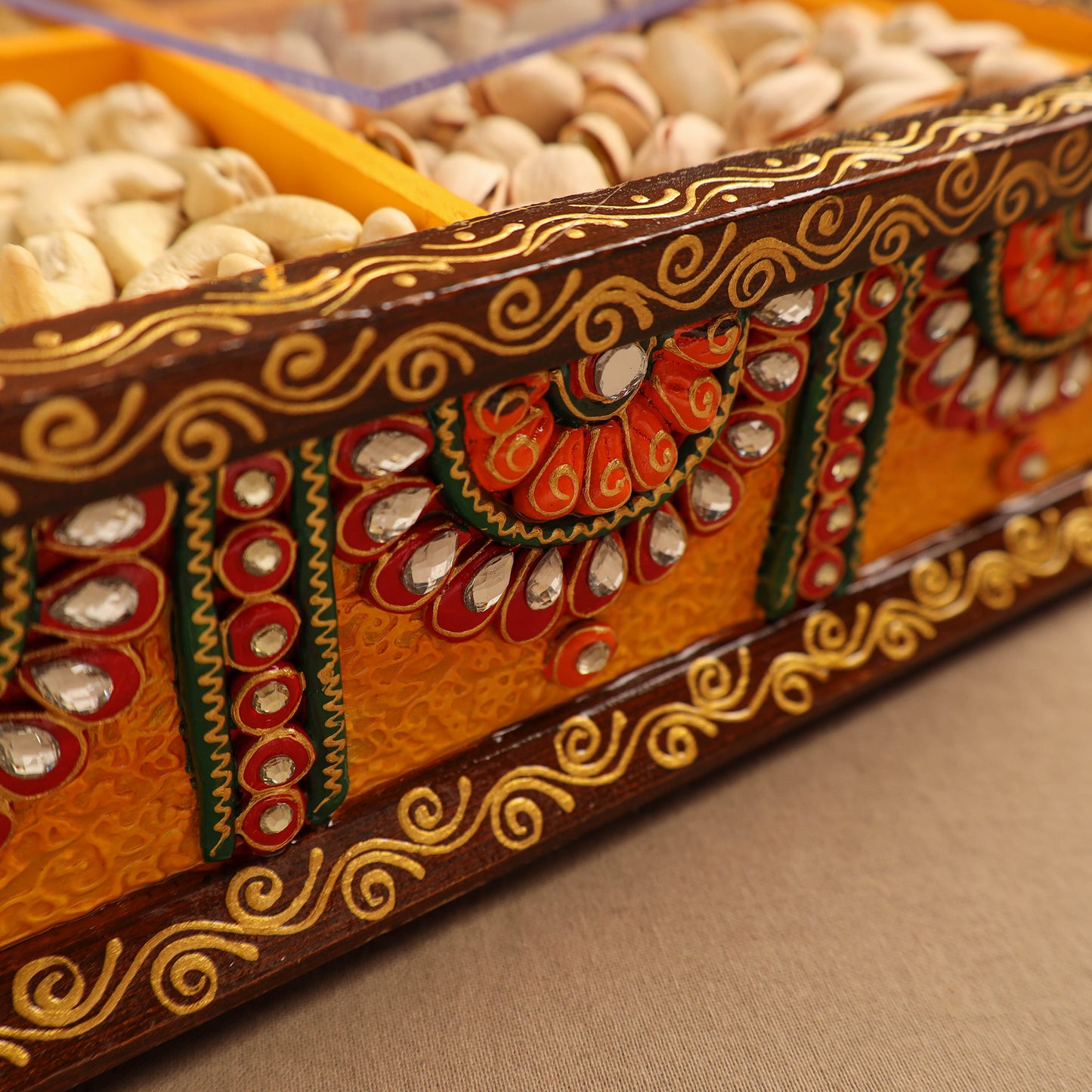 Diwali Decor Handpainted Wooden Dry Fruit Box