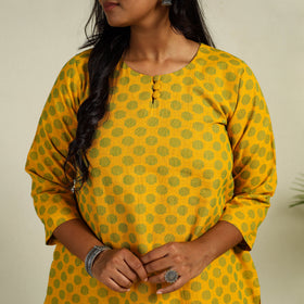 Yellow Short Cotton Jacquard Kurta 07 for Women
