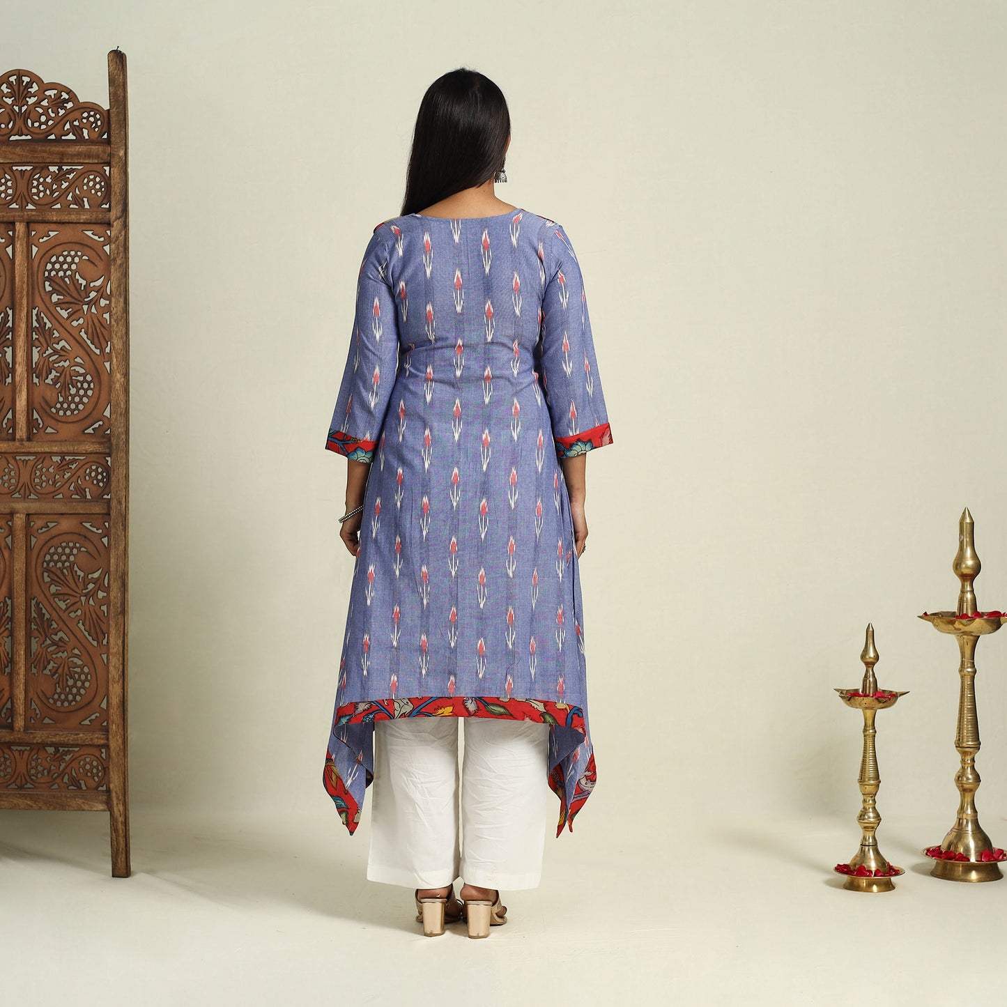 Buy Blue Srikalahasti Mosaic Fusion Cotton A-Line Ikat Kurta