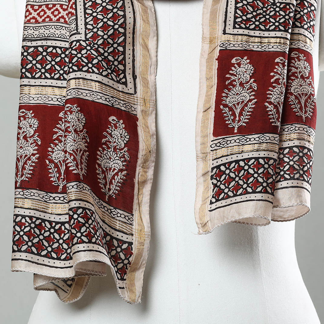 Red - Bagh Hand Block Printed Chanderi Silk Stole 02