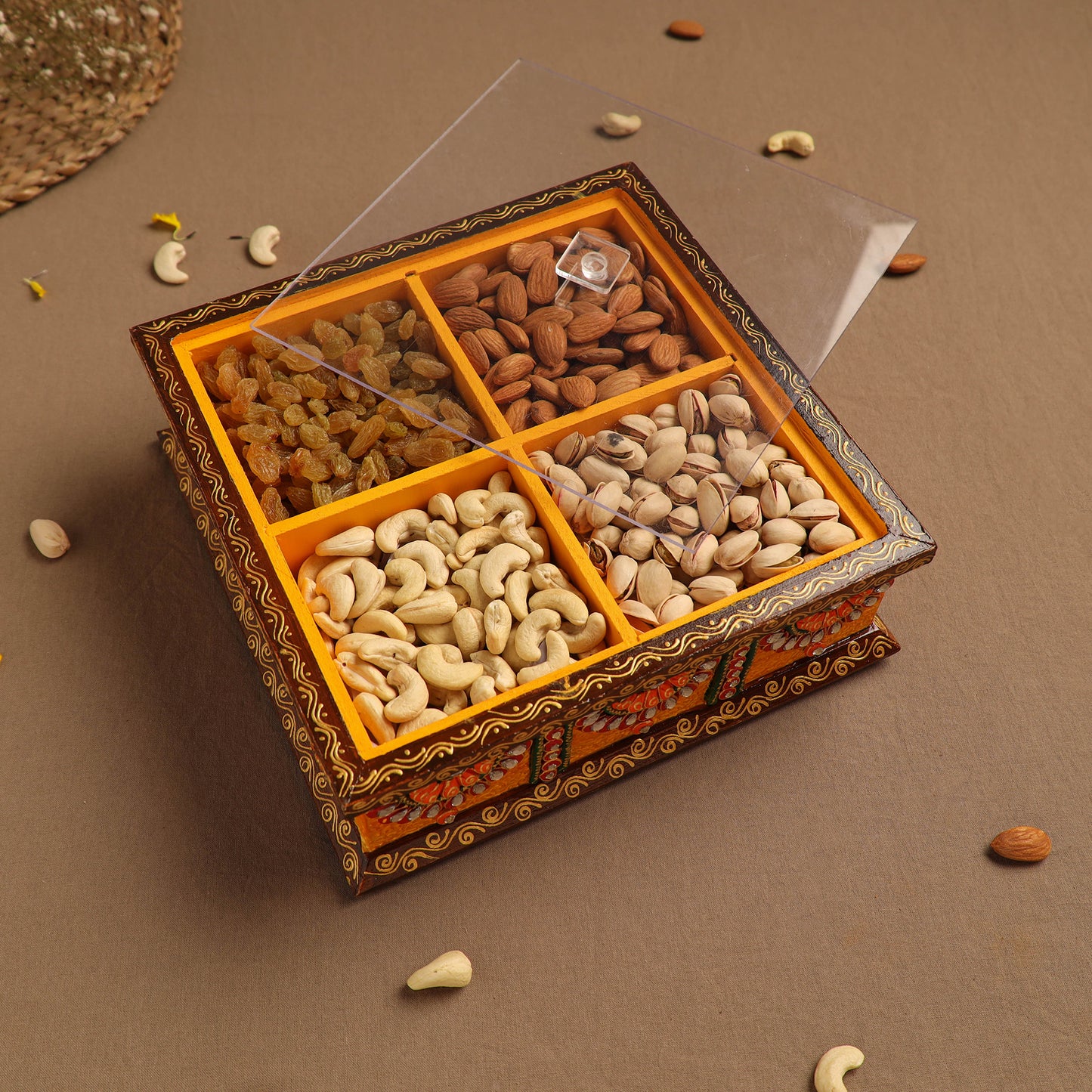 Diwali Decor Handpainted Wooden Dry Fruit Box