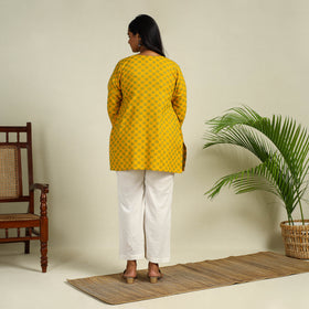 Yellow Short Cotton Jacquard Kurta 07 for Women
