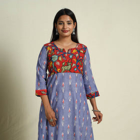 Buy Blue Srikalahasti Mosaic Fusion Cotton A-Line Ikat Kurta