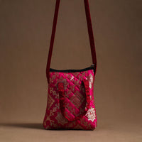 Pink - Handcrafted Quilted Silk Sling Bag 13