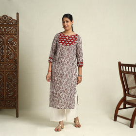 Buy Beige Block Print Mul Cotton Straight Bagh Kurta for Women