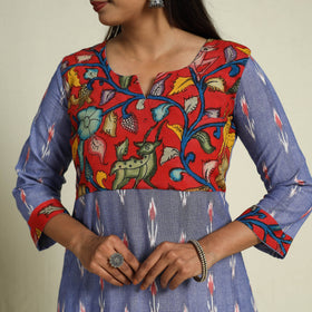 Buy Blue Srikalahasti Mosaic Fusion Cotton A-Line Ikat Kurta