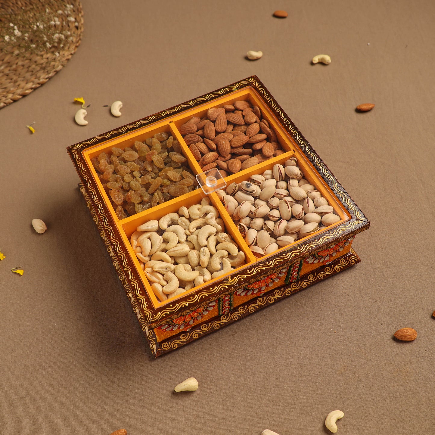 Diwali Decor Handpainted Wooden Dry Fruit Box