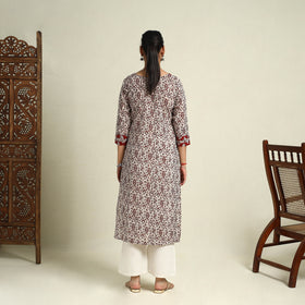 Buy Beige Block Print Mul Cotton Straight Bagh Kurta for Women