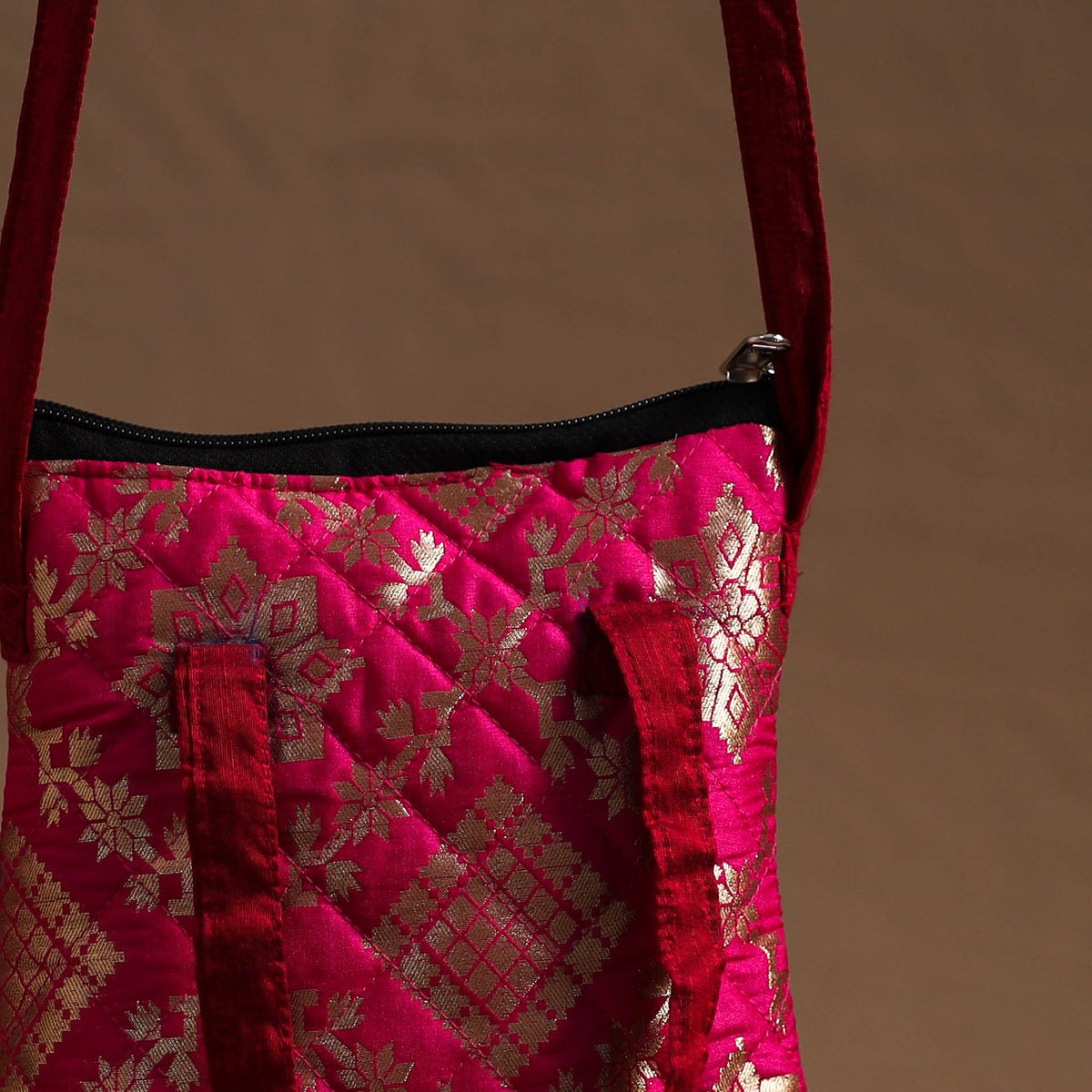 Pink - Handcrafted Quilted Silk Sling Bag 13