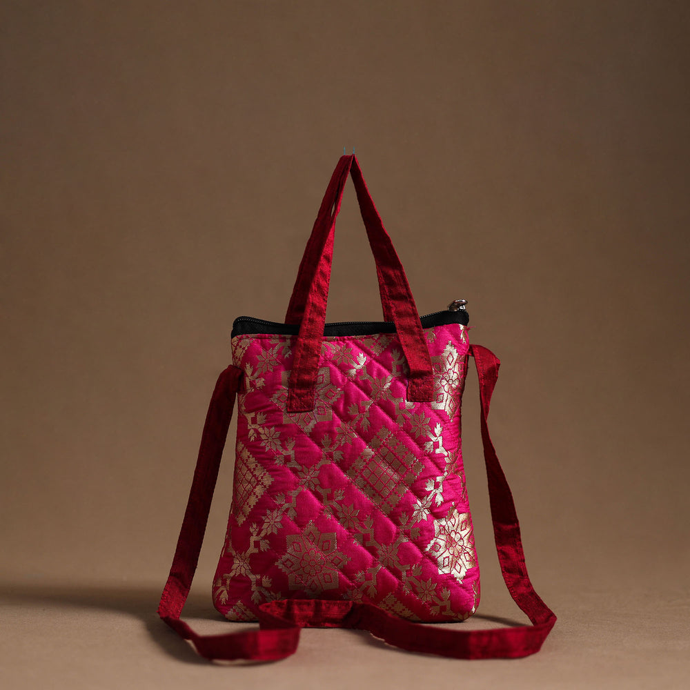 Pink - Handcrafted Quilted Silk Sling Bag 13