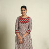 Buy Beige Block Print Mul Cotton Straight Bagh Kurta For Women