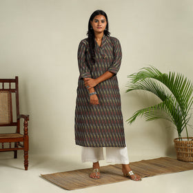 Grey Cotton Straight Pochampally Ikat Kurta for women